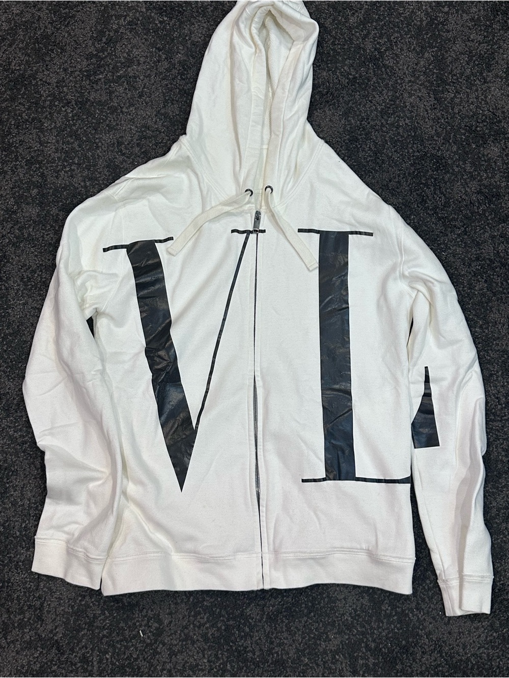 VALENTINO VLTN White/cream Hooded Zip Jacket with Black Graphic